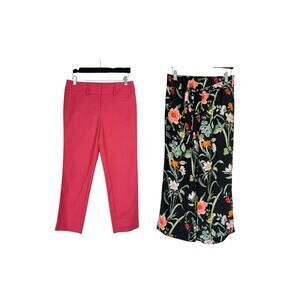 NWT LOFT Hot Pink and Black Floral Dress Pants Slacks Women's Size 2 XS
